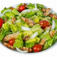 Grilled Chicken Salad · Tender all-natural grilled chicken breast, crisp romaine lettuce, fresh onions, sharp Parmes...
