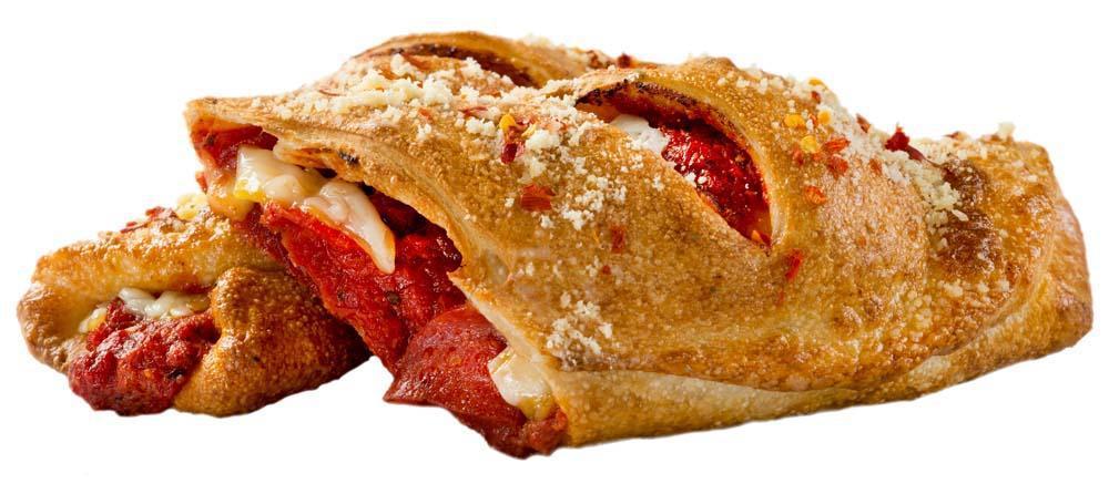 Pepperoni Calzone · Pepperoni, Sarpino's gourmet cheese blend and homemade tomato sauce. Crust brushed with garlic butter and Parmesan cheese.