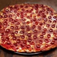 Pepperoni Pizza · Olive oil, plum tomato sauce, pepperoni and a blend of cheeses.