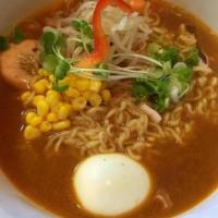 Specialty Ramen · Topped with corn, bean sprouts and green onion. With choice.