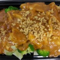 Peanut Chicken · House peanut sauce, served with steamed broccoli and carrot. Topped with crunchy peanut and ...