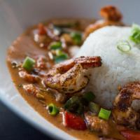 Spicy Jambalaya · Blackened shrimp, chicken, andouille sausage, peppers, crawfish, Cajun cream sauce.