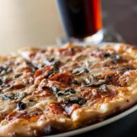 Pepperoni & Mushroom Pizza · Tomato sauce, crimini mushrooms, mozzarella.