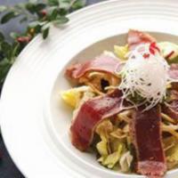 Pepper Tuna Tataki Salad · Seared pepper tuna, radish, spring mix and seaweed salad with special dressing.