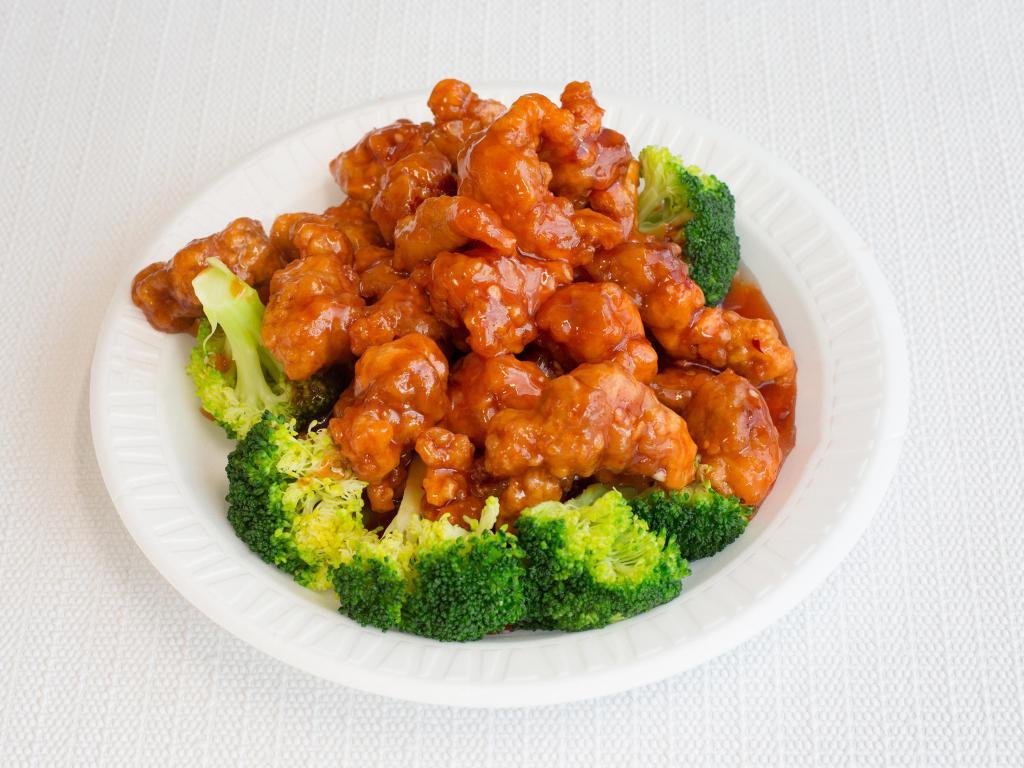 57. General Tso's Chicken 左宗鸡 · Served with white rice. Hot and spicy. 