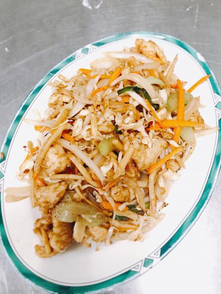 C12. Szechuan Chicken · Chicken white meat stir fried with cabbage, carrots, onions, celery and bamboo shoots in a spicy Szechuan sauce. Spicy.