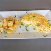 Omelette Breakfast · Made to order of three ingredients, ham, bacon, cheddar, Swiss cheese, tomato, mushroom, oni...