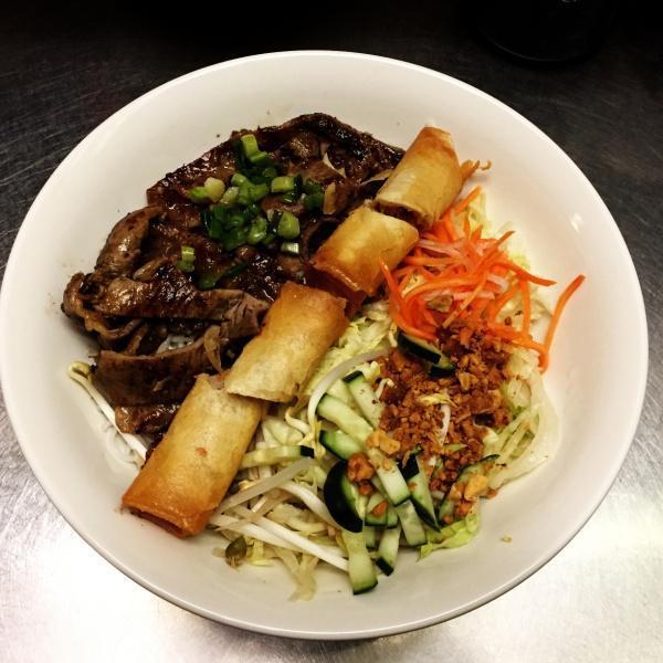 E2. Bun Cha Gio, Thit Nuong · Vermicelli noodle with charbroiled pork and egg rolls.