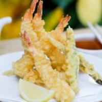 Shrimp Tempura · Crunchy tempura shrimp, carrot, asparagus and onion. 500 calories.