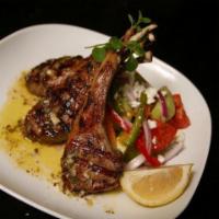 Lamb chops  · 3 Lamb chops marinated and grilled served with rice or fries, pita and small Athenian salad.