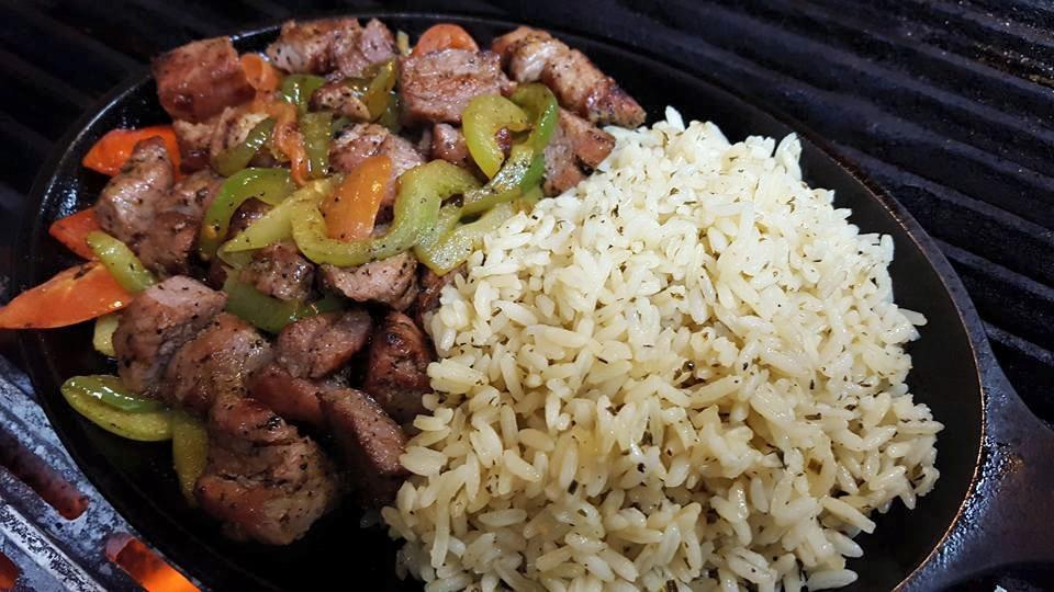 Pork Skillet (Fajita style) · Fajita style. Served with sauteed onions, green peppers and tomatoes . Served with rice or fries, pita and small Athenian salad.