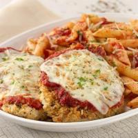 Romano-Crusted Chicken Parm · Chicken breasts, hand-breaded with panko bread crumbs and Romano, topped with melted mozzare...