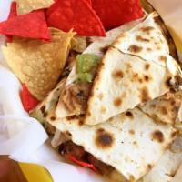15. Quesadilla Grande with Meat · Large grilled flour tortilla filled with Monterrey Jack cheese served with fresh guacamole a...