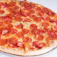 Pepperoni Pizza · Served with tomato sauce.