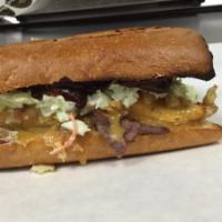 The Dillinger Sandwich · Smokehouse beef brisket, chipotle gouda, coleslaw and BBQ sauce.