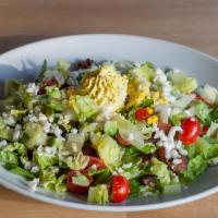 Cobb Salad · Romaine, arugula, avocado, blue cheese, bacon-chopped egg, cherry tomato, chopped egg, devil...