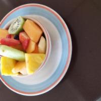 Fresh Fruit Salad · Cantaloupe, honey dew, strawberry, kiwi, pineapple and grapes. 