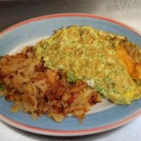 Fresh Broccoli and Cheddar Omelette · Served with potatoes and toast. Made with fresh country eggs.