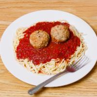 Spaghetti with Meatballs Lunch · Comes with garlic bread.