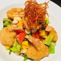 1. The Inkan Salad · Panko shrimp, mix greens, pomegranate, mango, corn, cherry tomatoes, passion fruit vinaigret...