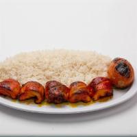Chicken Kabob · Marinated, seasoned chicken thighs (dark meat) grilled to perfection includes basmati rice, ...