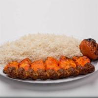 Chicken Sultani Kabob · Combination of chicken breast and chicken lula includes basmati rice, grilled tomato, shiraz...