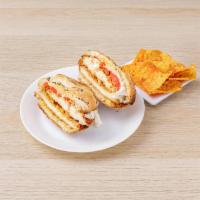 Chicken Cutlet, Fresh Mozzarella and Roasted Peppers Sandwich · 