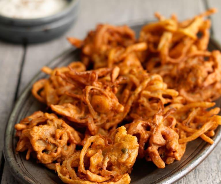 Onion Bhajia · Onion fritters, served with chutney.