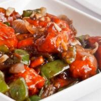 Chili Paneer · Indo-chinese style paneer simmered in spicy gravy with fresh hot chillies and onions. Served...