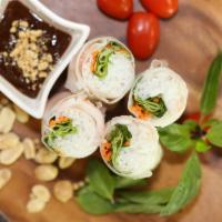 Fresh Basil Rolls with Tofu (2 pcs) · Lettuce, basil, bean sprouts, carrots, cilantro, rice noodles, tofu and peanut dipping sauce.