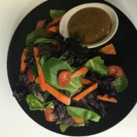 E30. A Gusto Salad · Kale, cherry tomatoes, carrot, cucumber served with peanut sauce on the side. Gluten-free, v...