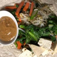 E24. Showering Rama · Steamed Chinese broccoli, bean sprouts, string bean, carrot, broccoli, and tofu served with ...