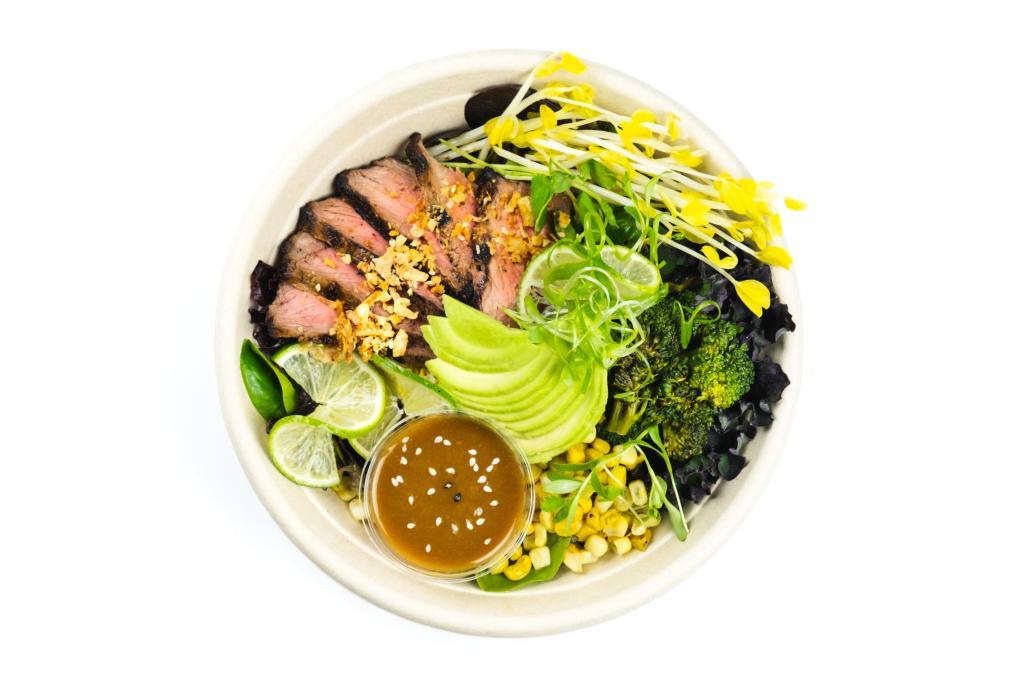 Sesame Beef Salad · Shaking beef, coconut corn, green beans, bean sprouts, street crunch, avocado, lime and fish sauce.