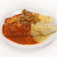 Wet Burrito With Chips and Salsa · Flour tortilla, Choice of Meat, Beans, Rice, Cheese and pico de gallo. (Pick your Choice of ...