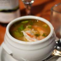 Tom Yum Soup · Lemongrass soup. Thai spicy and sour soup flavored with lemon grass, mushroom, tomato, kaffi...