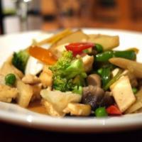 Pad Pak · Veggie. Sauteed steamed fresh vegetables, seasonal Asian green baby corn, mushrooms, broccol...