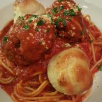 Spaghetti and Meatballs · Our signature meatballs served on spaghetti noodles.