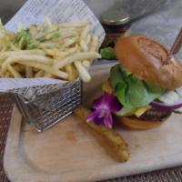 Classic Burger · Served with butter lettuce, tomato, red onion, pickles, special house sauce, and choice of c...