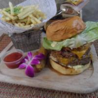 Monster Burger · Two 1/2 pound burger patties, special house sauce, butter lettuce, tomato, fried onions and ...