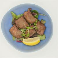Tokyo Beef Tongue · Pan seared thin sliced beef tongue with a splash of light black pepper and salt.
