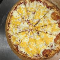 Cheesy Milan Pizza · Marinara sauce, mozzarella cheese, feta cheese, cheddar cheese and Parmesan cheese. All pizz...