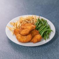 Pollo Milanese · Mary`s chicken breaded and fried, french fries, arugula salad, lemon