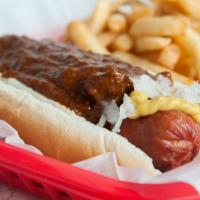 Jumbo Beef Dog · Our quarter pound all beef dog is grilled and served on a steamed bun with your choice of to...