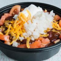 Rice Bowl · A hearty bowl of rice topped with your favorite homemade Chili (Con Carne or Veggie/Vegan) a...