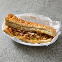 Grilled Italian Chicken Sub · Grilled chicken, cheese, tomatoes, red onions, green peppers and Italian dressing.