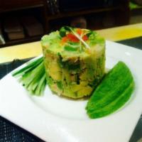 Avocado Salad · Avocado, cucumber, crab stick and flying-fish roe with mayo.