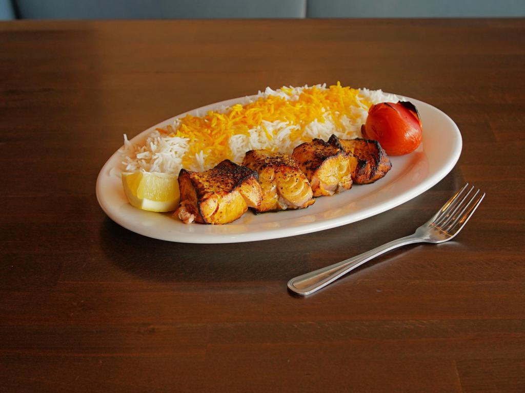 37. Salmon Fish · Grilled. Atlantic salmon marinated in special saffron recipe served with basmati rice or salad.