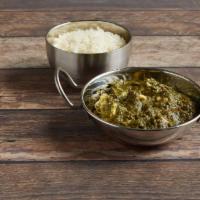 Palak Paneer · Chunks of Indian cheese cooked with pureed fresh spinach, garlic, and spices with a hint of ...