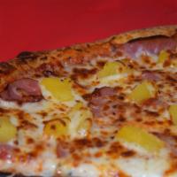 Hawaiian Pizza · Pizza sauce, Canadian bacon, pineapple and mozzarella.