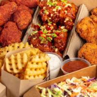 Wing Spread · 18 piece wings with choice of Original Seasoned, Spicy Red Rub, and Gung-Ho Glazed flavors, ...